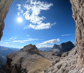 Beautiful landscape of Italian dolomites-with mountain meadows,lakes and rocky and sharp mountain tops,Dolomite Alps mountains, Trentino Alto Adige region, Sudtirol, Dolomites, Italy