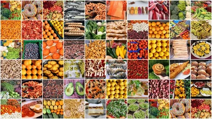 Rolgordijnen Food photo colorful collage. Food pic collection. © Tupungato