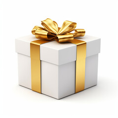 white gift box with gold ribbon