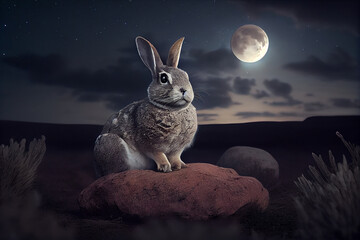 The rabbit lookinkg at the moon.
