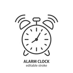 Alarm clock line icon. Time measurement symbol. Vector illustration. Editable stroke.