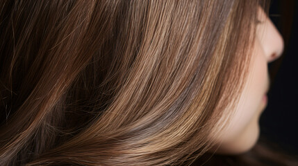 A close up of a brown hair with highlights
