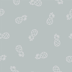 Grey seamless pattern with outline pineapples