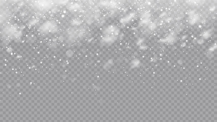Vector heavy snowfall, snowflakes in different shapes and forms. Snow flakes, snow background. Falling Christmas.  Stock royalty free vector illustration. PNG - obrazy, fototapety, plakaty