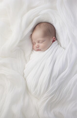 newborn baby sleeping on a white blanket.