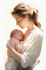 A mother lovingly holds her newborn baby. in your arms