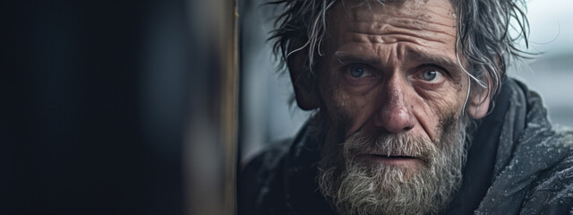 Homeless man on a city street - obrazy, fototapety, plakaty