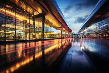 international airport terminal with a blurred background - obrazy, fototapety, plakaty