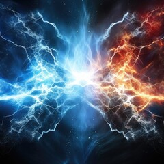 Fototapeta premium Thunder lightning on dark background. Generative AI