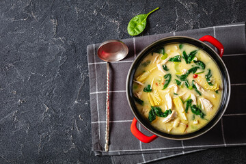chicken spinach artichoke creamy soup in a pot