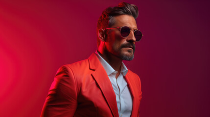 Fototapeta premium Stylish man on colored background.