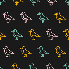 Seamless pattern with colorful bird and black background