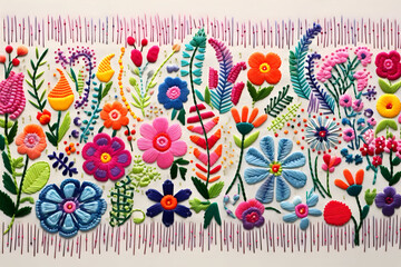 Beautiful Embroidery background with flowers, An embroidery sampler showcasing a fusion of stitches and styles, Stitched Versatility in Artful Samplers