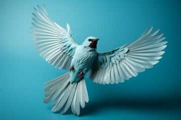 bird in flight, captured in a stock photo by Paul Bird, against a serene blue backdrop, symbolizing freedom and imagination, Generative AI