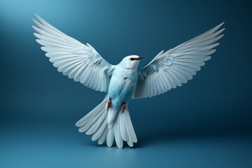 Obraz premium Conceptual art piece featuring an intricate paper bird on a minimalist blue surface, highlighting the beauty of simplicity, Generative AI