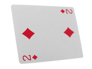 Flying playing card for poker and gambling, two diamond isolated on white, clipping path
