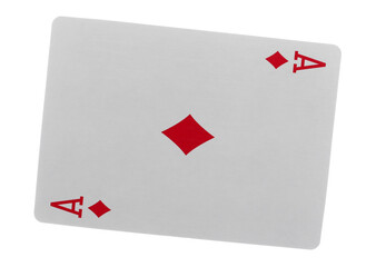 Flying playing card for poker and gambling, ace diamonds isolated on white, clipping path
