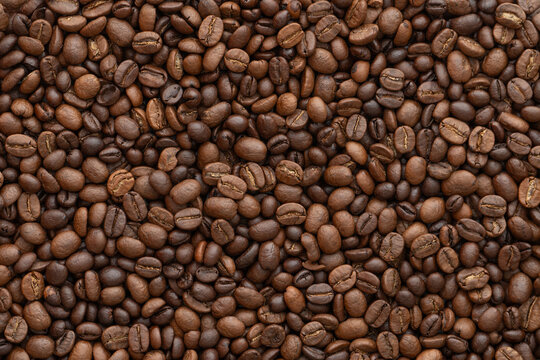 a top view close up photo of coffee beans.