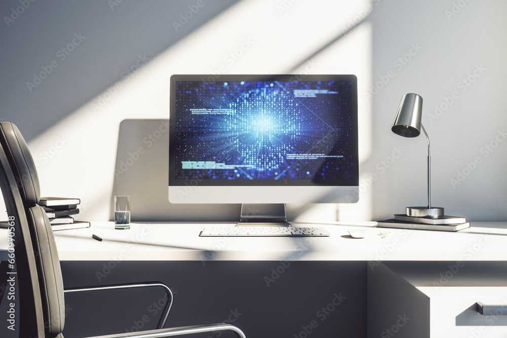 Leinwandbilder creative concept of code skull illustration on modern laptop screen. hacking and phishing concept. 3