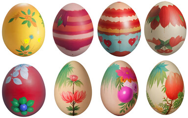 Set of Easter egg with colorful painting, isolated on transparent background cutout - png - image compositing footage - alpha channel