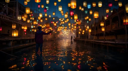 Deurstickers Diwali lights celebration background, hindu festival, india, diya lamp © Filip
