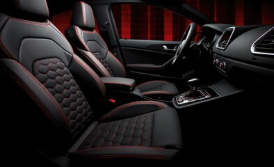 Red and black interior of a car