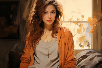 Figuration libre-inspired artwork featuring a pregnant woman in a cardigan, showcasing the beauty of motherhood, Generative AI