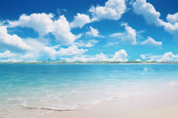 A photo of a sunny beach with a stunning blue sky in the background created with generative ai