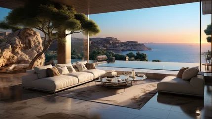 Wandcirkels plexiglas Luxurious terrace with beautiful view of the sea. © PIX OF WORLD AI