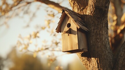 wooden bird house  on  the tree - Powered by Adobe