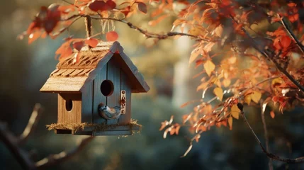 Tuinposter bird house on a branch   © sdk