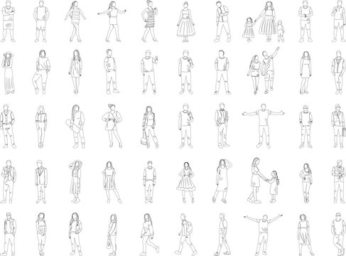 sketch of people, set of line drawing, isolated vector