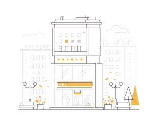 Street with a fashion store - modern line design style illustration