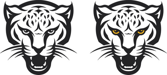 Angry tiger face cut out silhouette, tiger or cougar, Roaring Leopard mascot black and white vector