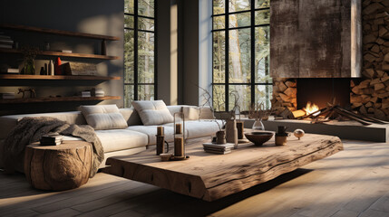 Fototapeta na wymiar Coffee table with soft sofa in beautiful luxurious living room