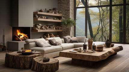 Coffee table with soft sofa in beautiful luxurious living room