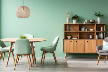 Interior of a luxurious room with a dining table.