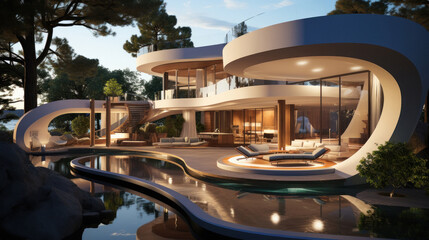 Fototapeta premium Architectural luxury home with swimming pool.