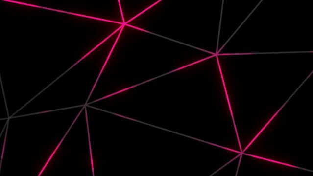 Magenta red glowing polygonal random shapes design on black background. Connecting Network lines background