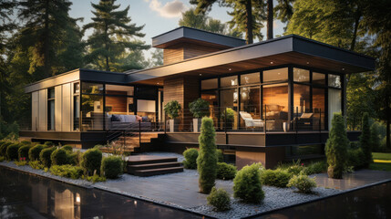 Fototapeta premium A luxurious house with a small beautiful garden.
