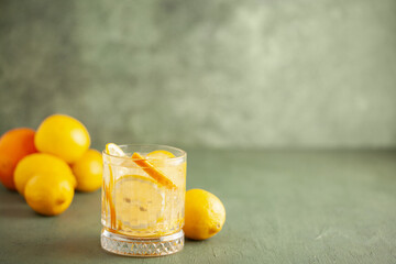 Homemade Lemonade drink of soda water and lemon in glass