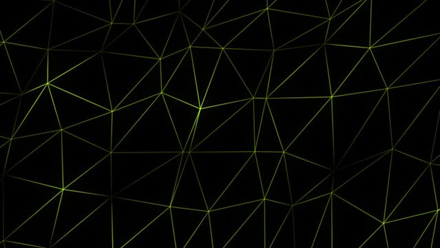 Lime green 3d polygon mesh Abstract digital connection moving dots and lines, Technology futuristic black background