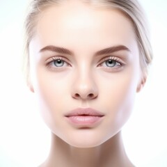 Portrait of young beautiful woman with clean fresh skin, natural make-up. Facial treatment, cosmetology, beauty and spa.
