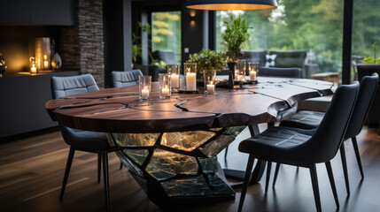 Luxurious dining room with dining table.