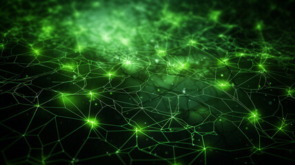 Naklejka na ściany i meble green abstract background with a network grid and particles connected