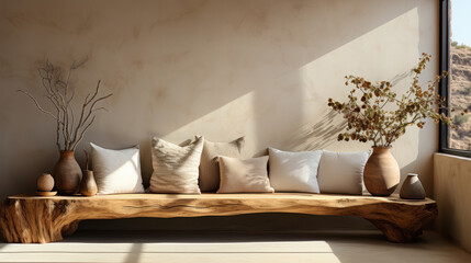 Fototapeta na wymiar Living room interior with beautiful wooden sofa