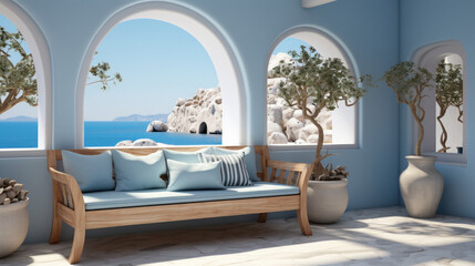 Beach Luxury Living Room with sofa. - obrazy, fototapety, plakaty