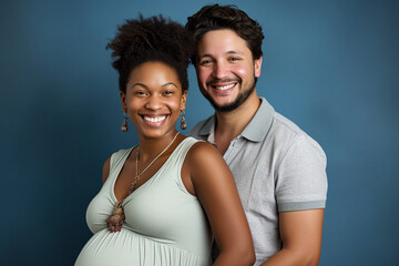 A pregnant woman and her spouse pose for a photo created with generative ai - obrazy, fototapety, plakaty