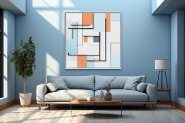 Abstract representation of the act of wall cleaning, infused with minimalist aesthetics and artistic interpretation, on a canvas of solid blue, Generative AI