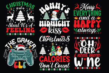 Christmas SVG bundle T-shirt design. Christmas gift bundle design for family.